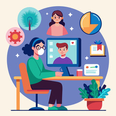 Online Learning During the Pandemic Illustration Depicting Remote Education, Digital Classrooms, and Virtual Study from Home
