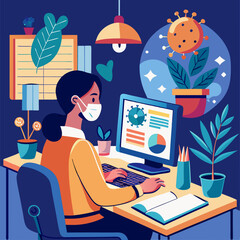 Online Learning During the Pandemic Illustration Depicting Remote Education, Digital Classrooms, and Virtual Study from Home
