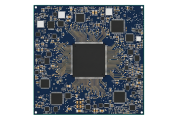 Advanced circuit board featuring intricate electronic components isolated on a transparent background