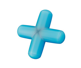 Obraz premium 3D Blue plus sign with a glossy finish, featuring smooth, rounded edges. 3D Illustration