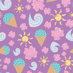Summer design vector seamless pattern on purple background