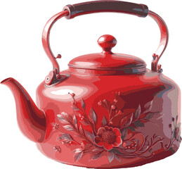 Beautiful Vintage Red Kettle Vector Illustration