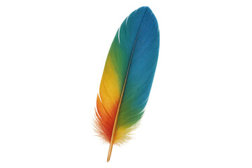 Single colorful feather with rainbow colors isolated on transparent background, ideal for creative projects