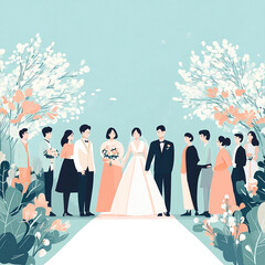 Outdoor Wedding with Korean Guests Full Body Photo, Front, Modernism Style, Flat Illustration, Simple Image Vector, 2D Effect made with generative AI