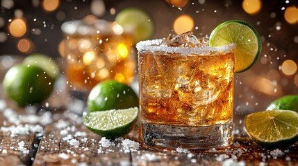 Sparkling cocktail with lime slices