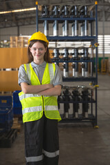 Female auto part factory worker working in auto part manufacturing factory