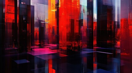 Abstract Colorful Geometric Structures in Red and Blue Tones