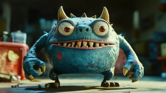 Bulging eyes, fangs, and a wild expression suggest this creature is not happy.