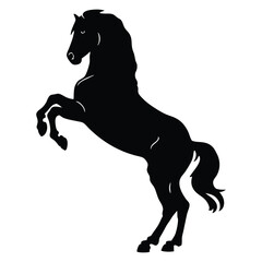 Dynamic Horse Rearing Up Black White Silhouette Design