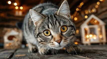 Adorable Gray Tabby Cat Exploring Cozy Home Environment