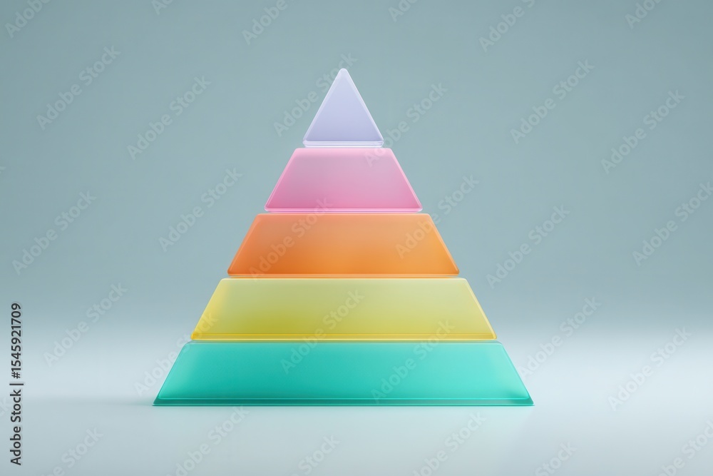 Wall mural a colorful, minimalist pyramid with five layered sections in pastel tones, set against a soft gradie