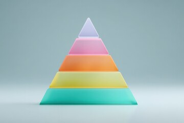 A colorful, minimalist pyramid with five layered sections in pastel tones, set against a soft gradient background.