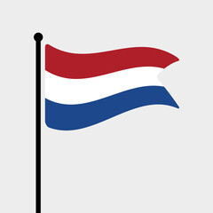 Flag of Netherland. Netherlands flag vector illustration icon design. Fluttering flagpole flag.