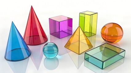 Obraz premium Glass shapes with colorful reflections composition. 3d rendering illustration.