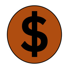 Dollar currency sign symbol, brown /gold inside of circle, isolated transparent png 