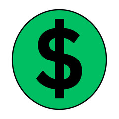 Dollar currency sign symbol, dark green inside of circle, isolated transparent png 