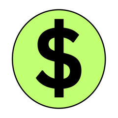 Obraz premium Dollar currency sign symbol, green simple inside of circle, isolated transparent png 