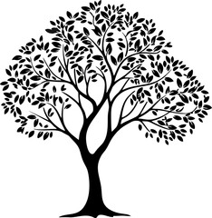 Obraz premium Elegant Black Silhouette of a Leafy Tree Design Perfect for Nature Logos and Illustrations