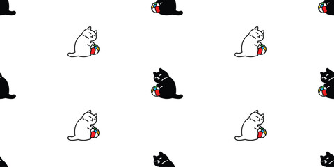 cat seamless pattern beach ball kitten calico doodle cartoon pet animal illustration tile background gift wrapping paper scarf isolated repeat wallpaper