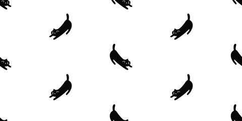 cat seamless pattern black kitten calico halloween doodle cartoon pet animal illustration tile background gift wrapping paper scarf isolated repeat wallpaper