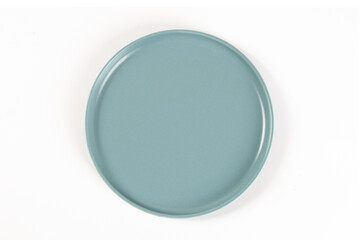Empty blue circle ceramics plate isolated on white background,top view.
