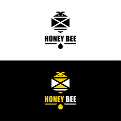 Modern Geometric Honey Bee Logo with Honey Drop - Minimalist Insect Design for Branding & Packaging