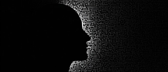 Silhouette Head with Glowing Maze of Thoughts