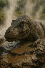 Obraz premium Dinosaur in mud playing , cute dinosaur 