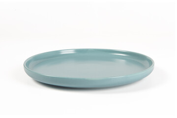 Empty blue circle ceramics plate isolated on white background