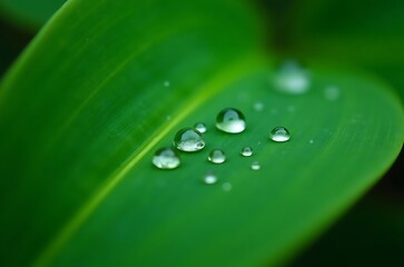 Closeup Lush Green Leaf Water Droplets Nature Background ai generated