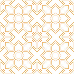 Geometric Seamless Pattern in Gold Outline with Star Motifs Tile