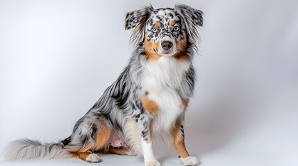 Naklejka premium Cute black and white Border Collie puppy and an Australian Shepherd dog portrait on white background