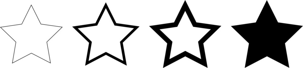 Rating stars icon set from outline to solid black fill .Vector icon set of rating stars showing progression from outline to solid fill. Minimalist black design on white background, ideal for UI, revie