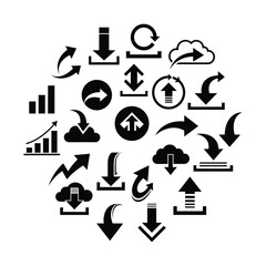 Data Transfer and Arrow Icons Set &ndash; Upload, Download, Sync, Cloud, and Progress Symbols .