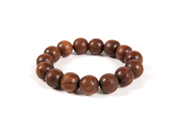 wooden prayer beads isolated on white background