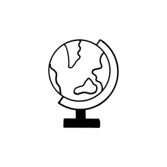 Detailed globe illustration showing continents and oceans for educational purposes in a minimalist style