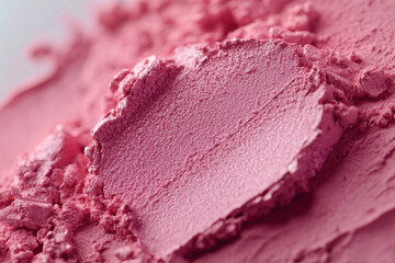 Close up of pink powder makeup, possibly blush or eyeshadow, with soft texture and vibrant color. image highlights fine details and smooth surface of cosmetic product