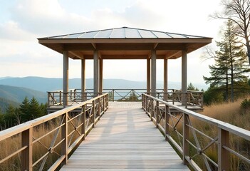 Obraz premium Stone and Wood Observation Tower with Mountain View