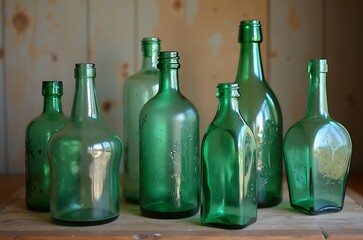 Elegant Vintage Green Glass Bottles Home Decor Still Life ai generated
