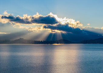 Aerial view of Cangshan Mountain and Erhai Lake in Dali, Yunnan