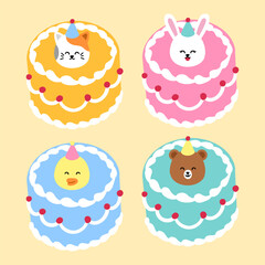 Various colorful cute animal theme birthday cake 