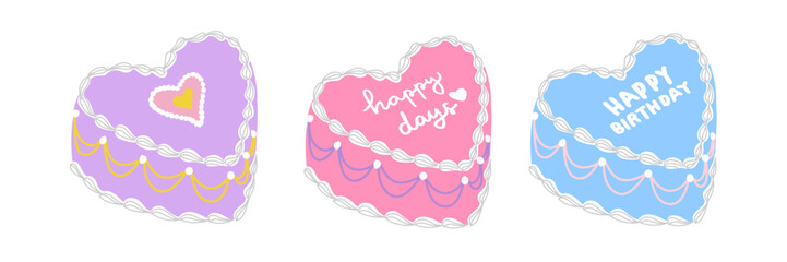 Various colorful cute heart shaped birthday cake 