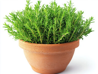 Lush rosemary plant in terracotta pot, showcasing vibrant green leaves, perfect for adding fresh aroma to any kitchen or garden setting
