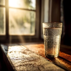Un vaso de agua bajo la luz del sol
