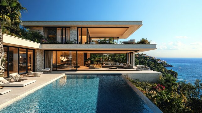 Modern coastal villa with infinity pool and breathtaking ocean views.