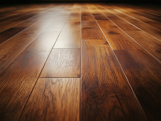 Close up view of polished wooden floorboards showcases rich texture and warm tones of wood, creating cozy and inviting atmosphere. smooth finish highlights natural grain patterns