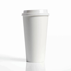 Blank white disposable coffee cup with lid on white background  