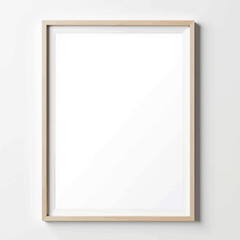 Fototapeta premium Blank frame with wooden border on white wall background 