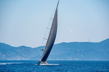 regatta boat in the wind full speed