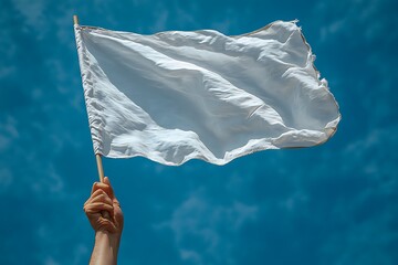 White flag waving in blue sky surrender peace